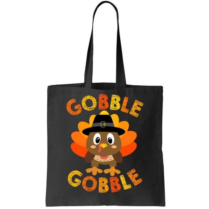 Cute Gobble Gobble Turkey Pilgrim Little Boys Thanksgiving Tote Bag