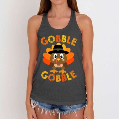 Cute Gobble Gobble Turkey Pilgrim Little Boys Thanksgiving Women's Knotted Racerback Tank