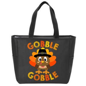 Cute Gobble Gobble Turkey Pilgrim Little Boys Thanksgiving Zip Tote Bag