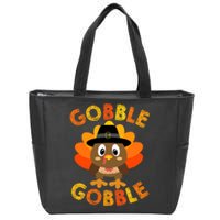 Cute Gobble Gobble Turkey Pilgrim Little Boys Thanksgiving Zip Tote Bag