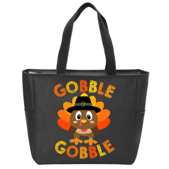 Cute Gobble Gobble Turkey Pilgrim Little Boys Thanksgiving Zip Tote Bag