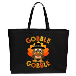 Cute Gobble Gobble Turkey Pilgrim Little Boys Thanksgiving Cotton Canvas Jumbo Tote