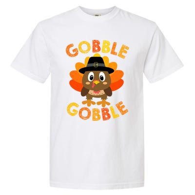 Cute Gobble Gobble Turkey Pilgrim Little Boys Thanksgiving Garment-Dyed Heavyweight T-Shirt