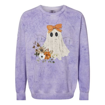 Coquette Ghost Halloween Flower Ghost Spooky Lace Ghost Colorblast Crewneck Sweatshirt