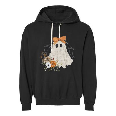 Coquette Ghost Halloween Flower Ghost Spooky Lace Ghost Garment-Dyed Fleece Hoodie