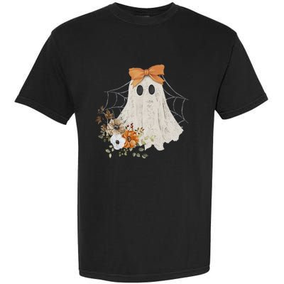 Coquette Ghost Halloween Flower Ghost Spooky Lace Ghost Garment-Dyed Heavyweight T-Shirt