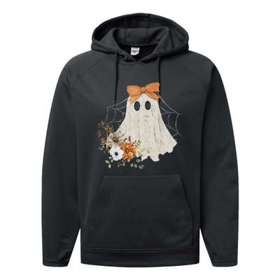 Coquette Ghost Halloween Flower Ghost Spooky Lace Ghost Performance Fleece Hoodie