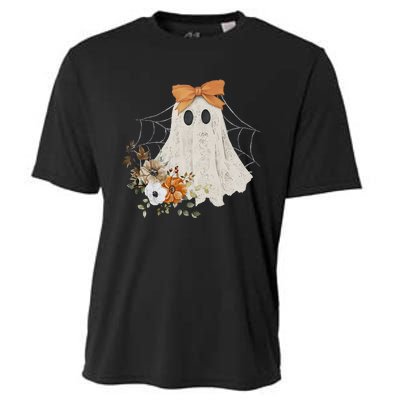 Coquette Ghost Halloween Flower Ghost Spooky Lace Ghost Cooling Performance Crew T-Shirt