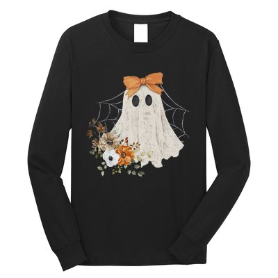 Coquette Ghost Halloween Flower Ghost Spooky Lace Ghost Long Sleeve Shirt