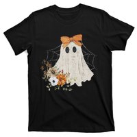 Coquette Ghost Halloween Flower Ghost Spooky Lace Ghost T-Shirt