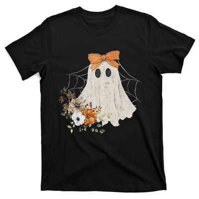 Coquette Ghost Halloween Flower Ghost Spooky Lace Ghost T-Shirt