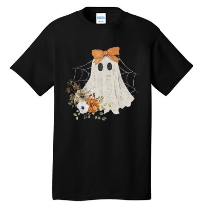 Coquette Ghost Halloween Flower Ghost Spooky Lace Ghost Tall T-Shirt