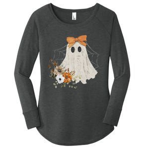 Coquette Ghost Halloween Flower Ghost Spooky Lace Ghost Women's Perfect Tri Tunic Long Sleeve Shirt