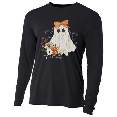 Coquette Ghost Halloween Flower Ghost Spooky Lace Ghost Cooling Performance Long Sleeve Crew