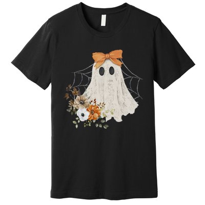 Coquette Ghost Halloween Flower Ghost Spooky Lace Ghost Premium T-Shirt