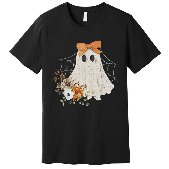 Coquette Ghost Halloween Flower Ghost Spooky Lace Ghost Premium T-Shirt