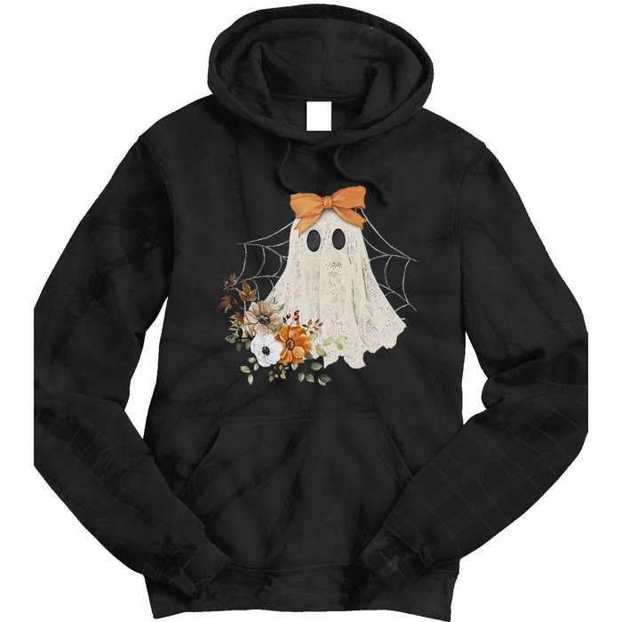 Coquette Ghost Halloween Flower Ghost Spooky Lace Ghost Tie Dye Hoodie