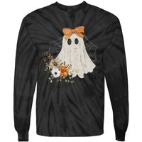 Coquette Ghost Halloween Flower Ghost Spooky Lace Ghost Tie-Dye Long Sleeve Shirt