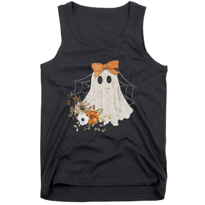 Coquette Ghost Halloween Flower Ghost Spooky Lace Ghost Tank Top