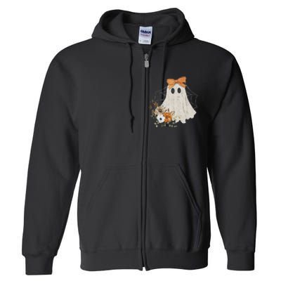 Coquette Ghost Halloween Flower Ghost Spooky Lace Ghost Full Zip Hoodie