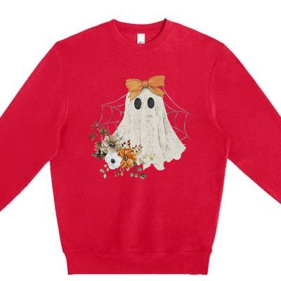 Coquette Ghost Halloween Flower Ghost Spooky Lace Ghost Premium Crewneck Sweatshirt