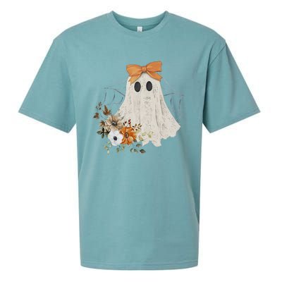 Coquette Ghost Halloween Flower Ghost Spooky Lace Ghost Sueded Cloud Jersey T-Shirt