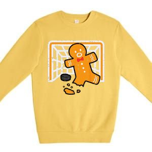 Christmas Gingerbread Hockey Goalkeeper Funny Xmas Goalie Premium Crewneck Sweatshirt