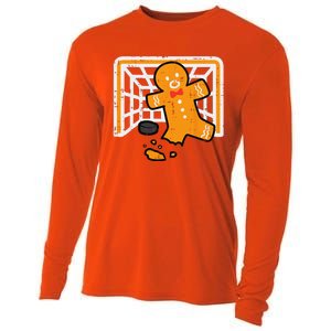 Christmas Gingerbread Hockey Goalkeeper Funny Xmas Goalie Cooling Performance Long Sleeve Crew