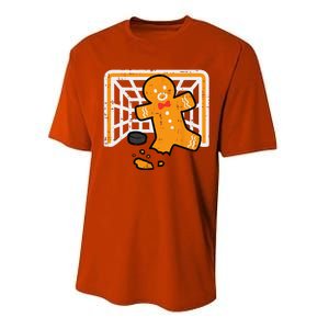 Christmas Gingerbread Hockey Goalkeeper Funny Xmas Goalie Performance Sprint T-Shirt