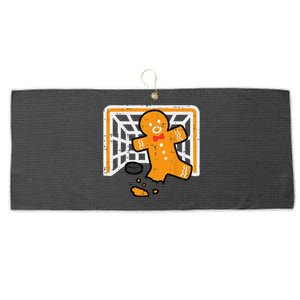 Christmas Gingerbread Hockey Goalkeeper Funny Xmas Goalie Large Microfiber Waffle Golf Towel