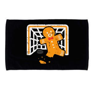 Christmas Gingerbread Hockey Goalkeeper Funny Xmas Goalie Microfiber Hand Towel