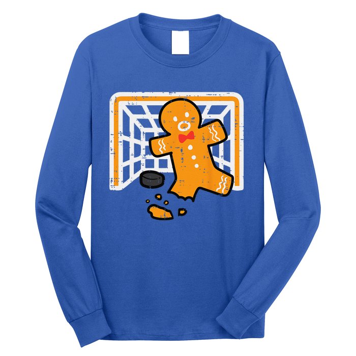 Christmas Gingerbread Hockey Goalkeeper Funny Xmas Goalie Long Sleeve Shirt