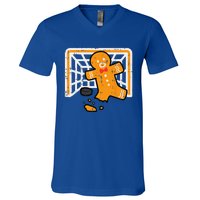 Christmas Gingerbread Hockey Goalkeeper Funny Xmas Goalie V-Neck T-Shirt