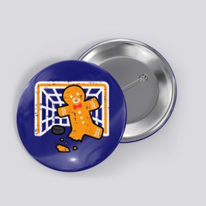 Christmas Gingerbread Hockey Goalkeeper Funny Xmas Goalie Button