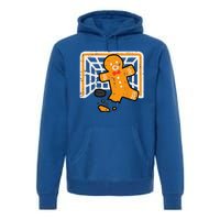 Christmas Gingerbread Hockey Goalkeeper Funny Xmas Goalie Premium Hoodie