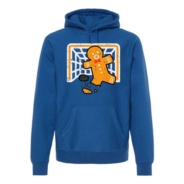 Christmas Gingerbread Hockey Goalkeeper Funny Xmas Goalie Premium Hoodie