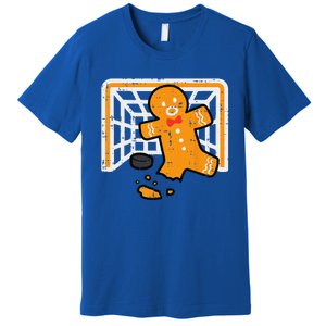 Christmas Gingerbread Hockey Goalkeeper Funny Xmas Goalie Premium T-Shirt