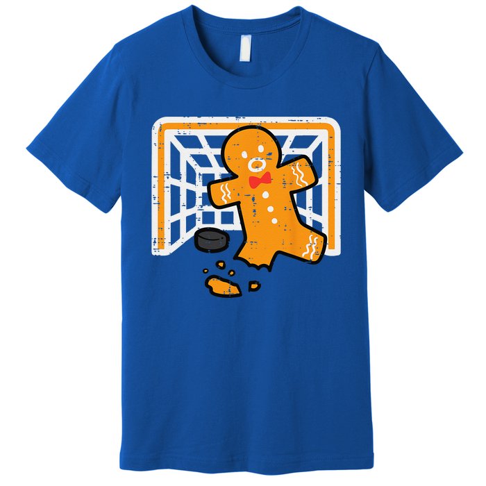 Christmas Gingerbread Hockey Goalkeeper Funny Xmas Goalie Premium T-Shirt