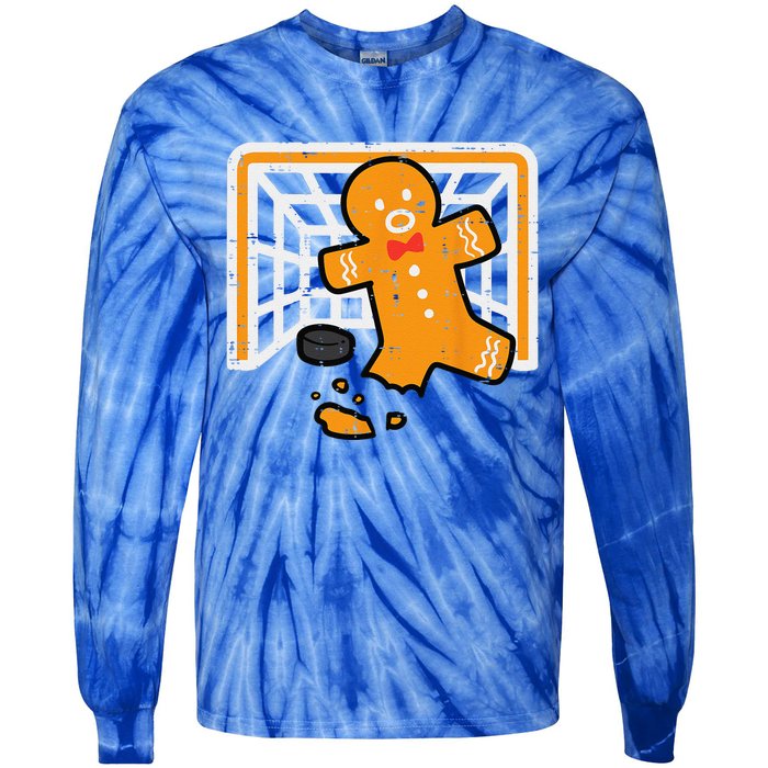 Christmas Gingerbread Hockey Goalkeeper Funny Xmas Goalie Tie-Dye Long Sleeve Shirt