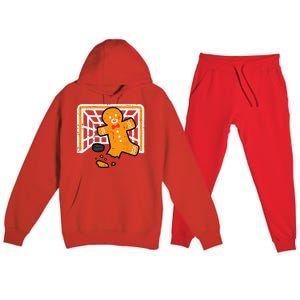 Christmas Gingerbread Hockey Goalkeeper Funny Xmas Goalie Premium Hooded Sweatsuit Set