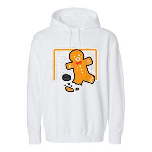 Christmas Gingerbread Hockey Goalkeeper Funny Xmas Goalie Garment-Dyed Fleece Hoodie