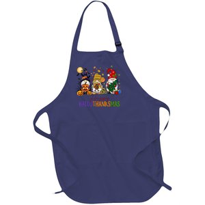 Cute Gnomes Happy Hallothanksmas Coffee Halloween Thanksgiving Christmas Full-Length Apron With Pockets