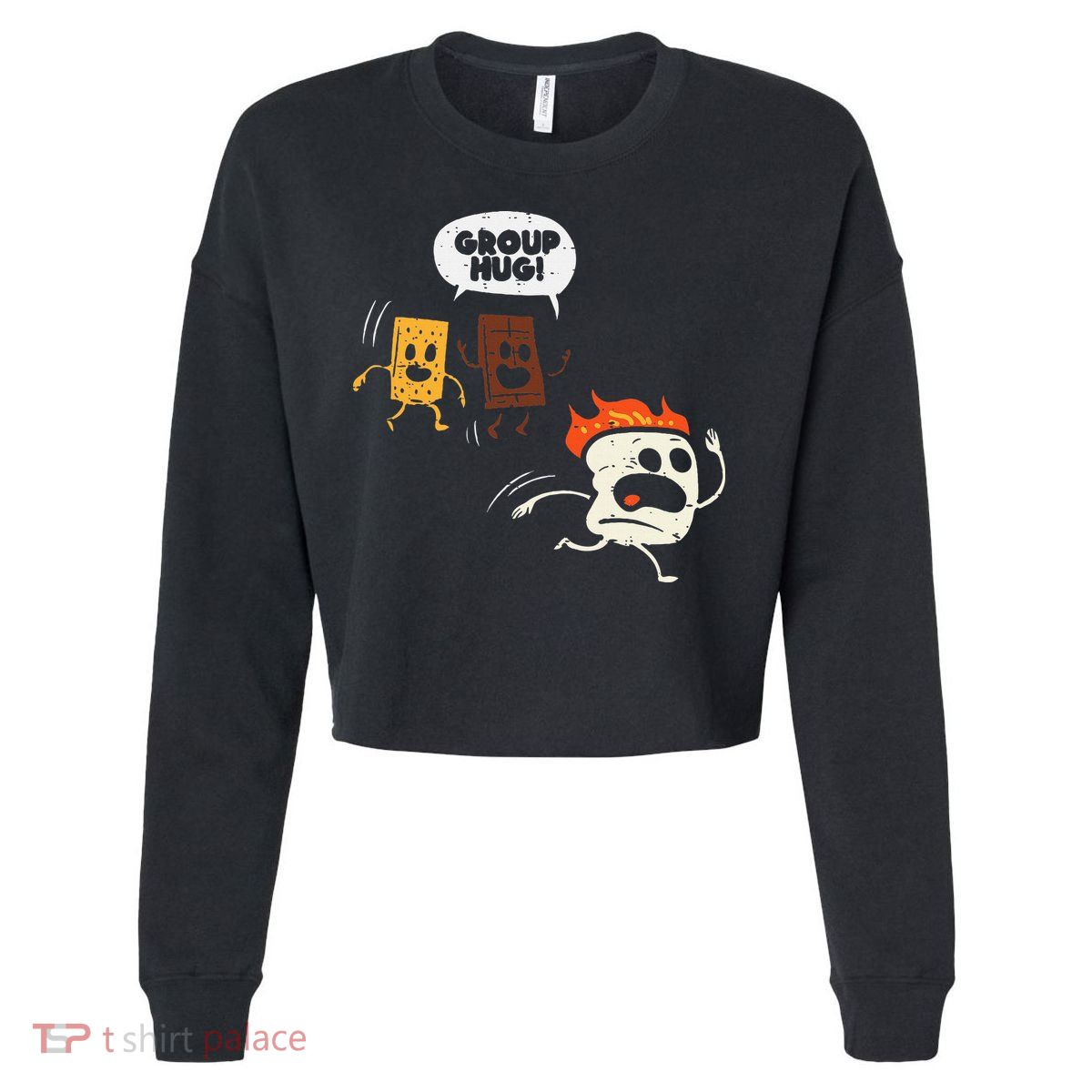 Camping Group Hug Smores Funny Marshmallow Cropped Pullover Crew
