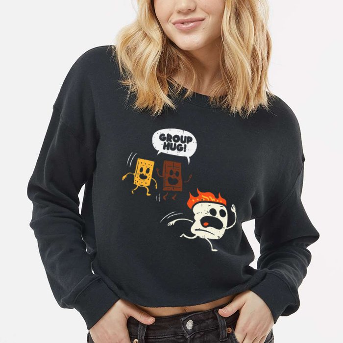 Camping Group Hug Smores Funny Marshmallow Cropped Pullover Crew