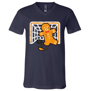 Christmas Gingerbread Hockey Goalkeeper Funny Xmas Goalie V-Neck T-Shirt