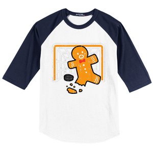 Christmas Gingerbread Hockey Goalkeeper Funny Xmas Goalie Baseball Sleeve Shirt