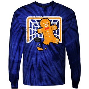 Christmas Gingerbread Hockey Goalkeeper Funny Xmas Goalie Tie-Dye Long Sleeve Shirt