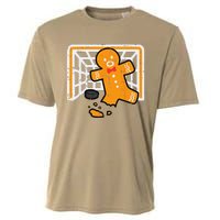 Christmas Gingerbread Hockey Goalkeeper Funny Xmas Goalie Cooling Performance Crew T-Shirt