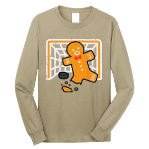 Christmas Gingerbread Hockey Goalkeeper Funny Xmas Goalie Long Sleeve Shirt