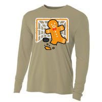 Christmas Gingerbread Hockey Goalkeeper Funny Xmas Goalie Cooling Performance Long Sleeve Crew